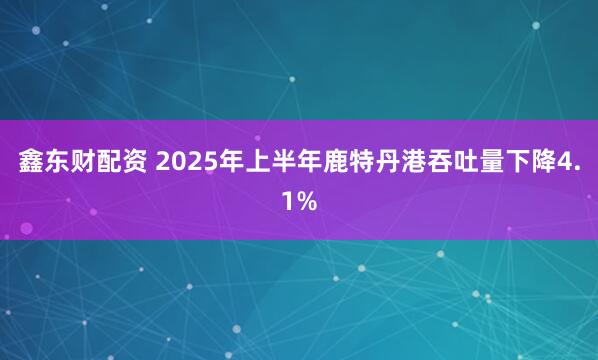 鑫东财配资 2025年上半年鹿特丹港吞吐量下降4.1%